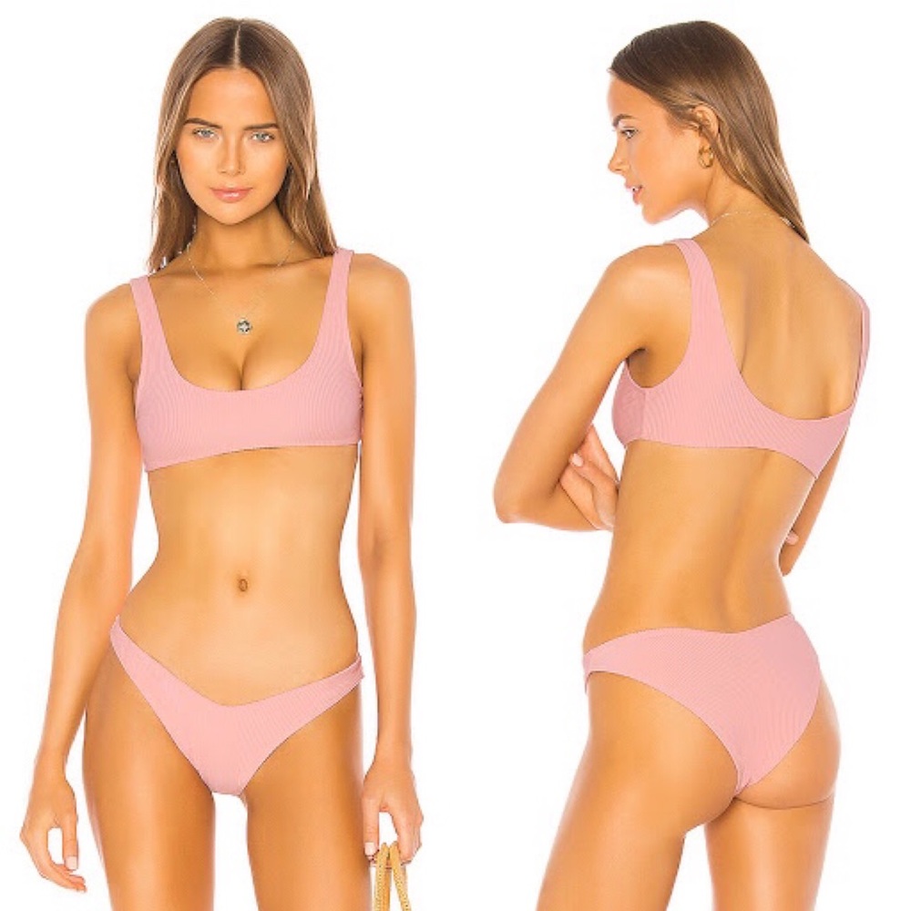 Tularose Ribbed Crescent Bay Candy Pink Bikini Set
